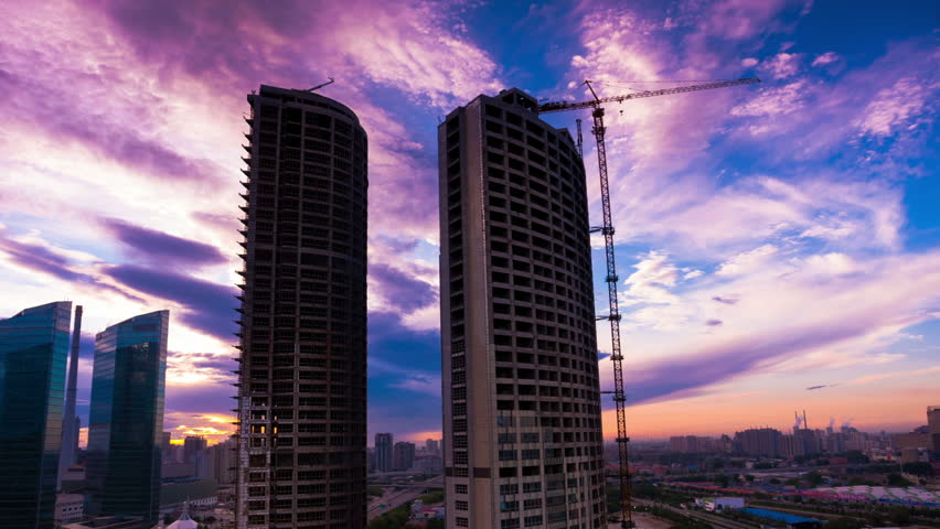 One of many construction sites in Beijing. Timelapse.