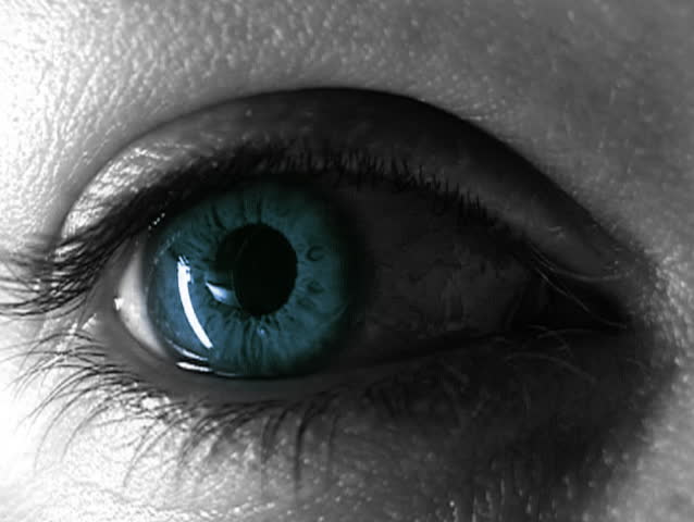 Female blue eye. Blink once.