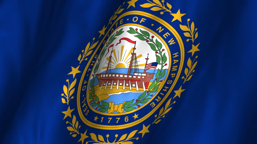 A beautiful satin finish looping flag animation of New Hampshire.   A fully digital rendering using the official flag design in a waving, full frame composition.  The animation loops at 10 seconds.  