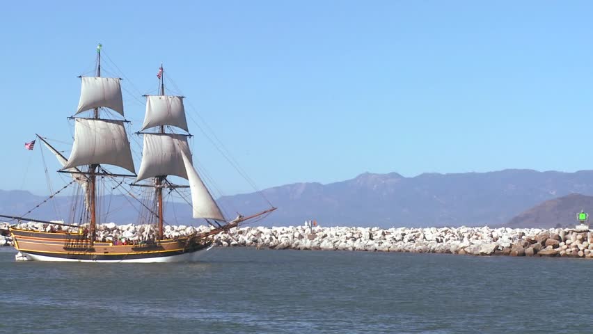 VENTURA, CALIFORNIA-CIRCA 2011-A tall master schooner sails on the high seas.