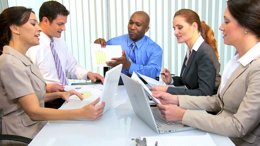 Male African American advertising executive boardroom team meeting