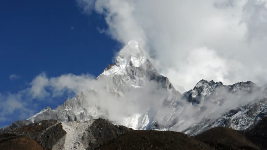 Fast moving clouds in Himalayas Nepal