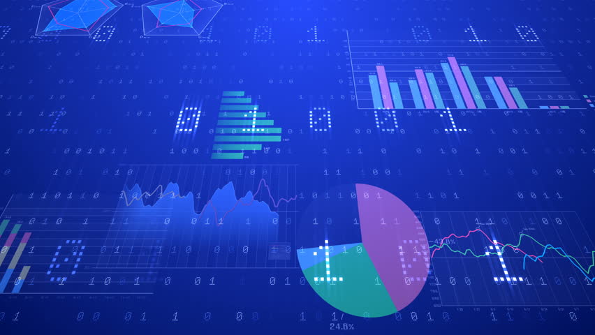 Digital Animation Of Math Equations And Shapes On Blue Background Stock