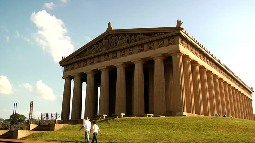 Tourists walk around the Parthenon located in Nashville, Tennessee. Why is it there? Good question. 1080 HD video