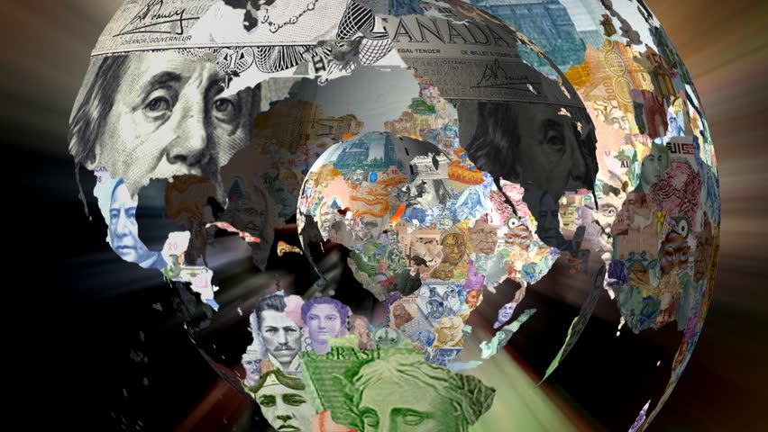 HD Loop-able Multiple Spinning Currency Globes with Background (Left to right)