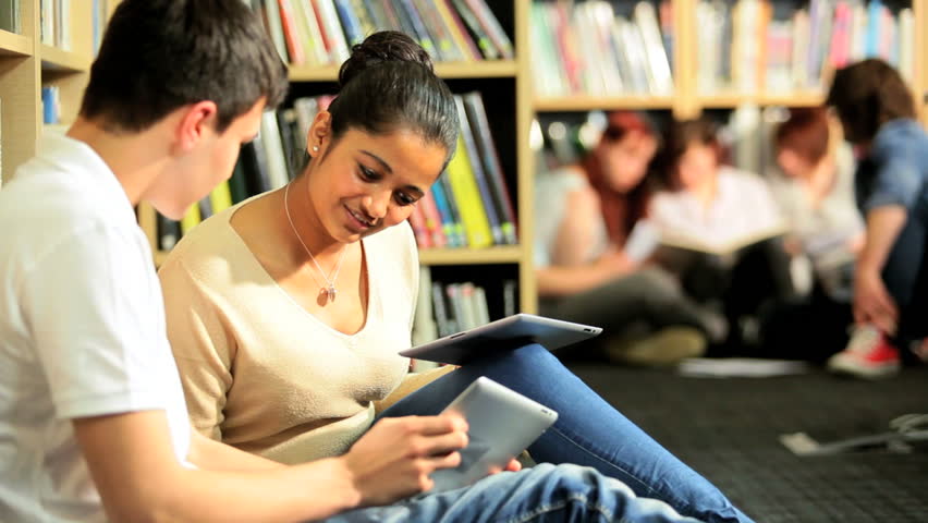 Class of multi ethnic male and female studying knowledge in university library