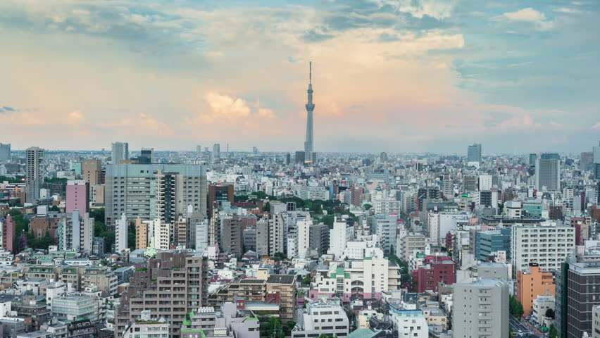 Timelapse view of Tokyo skytree at sunset