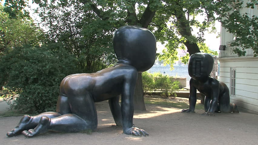 Prague, Czech Republic - July 2012: Mimina baby statues. They are made of bronze