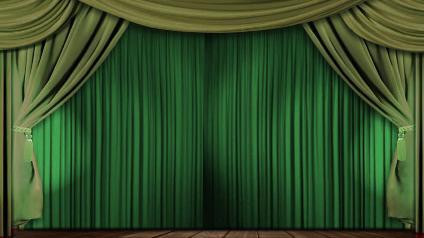 High definition clip of an opening green stage curtain. Animated mask for easy composition added