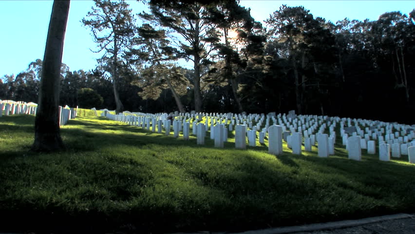 Silent rows of headstones at war memorial in San Francisco USA 