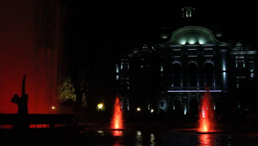 Fountain in Plovdiv at night, Bulgaria