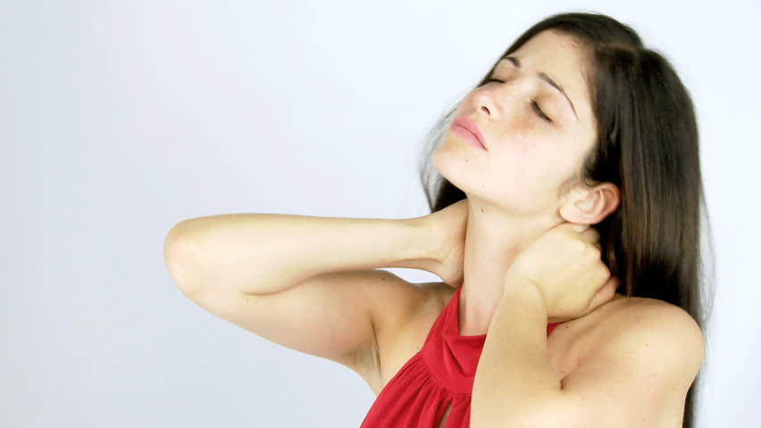 Beautiful woman with neck problem sick