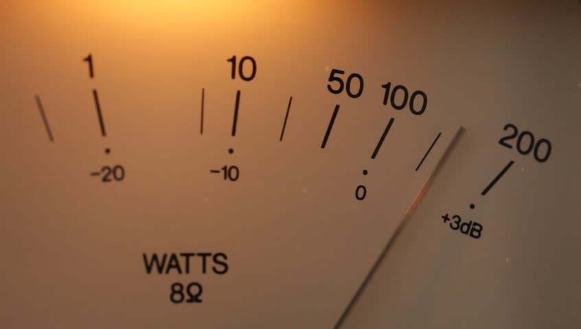 Vintage audio Vu meter moving fast to the beat of the sound.