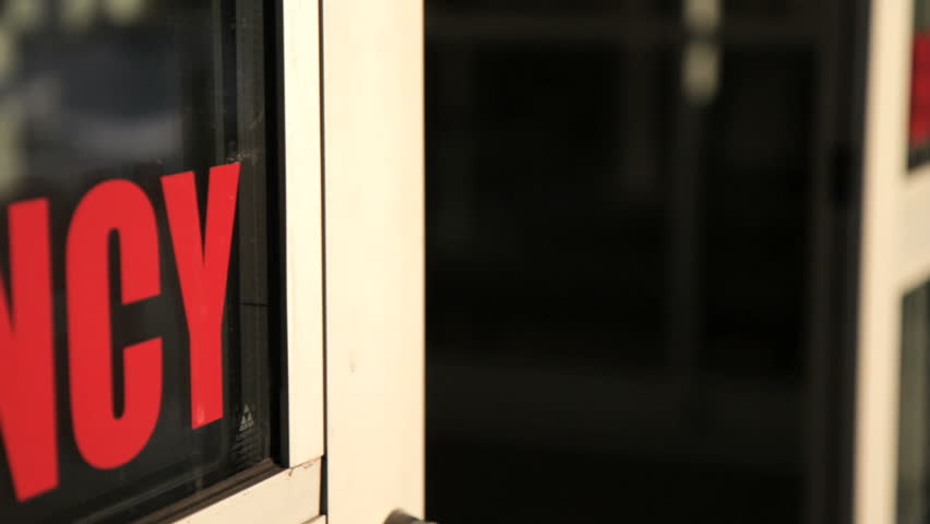 Emergency Room doors close - red letters of emergency appear on screen. This clip can also be played in reverse to make the doors open.