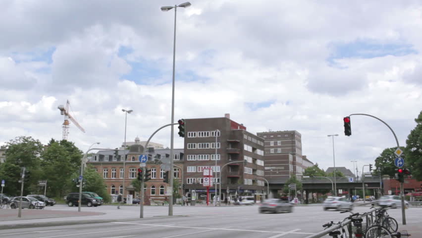 HAMBURG - JUNE 3: Crossroads - cars, buses, pedestrians in Hamburg, Germany.