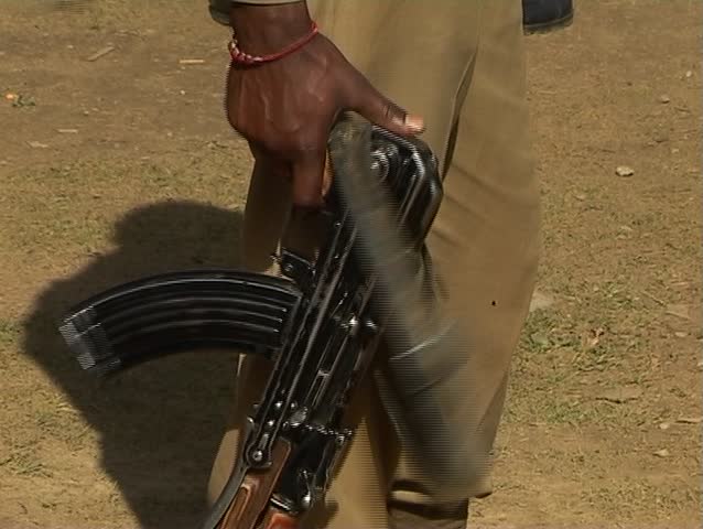 Kalashnikov gun in the soldier's hand