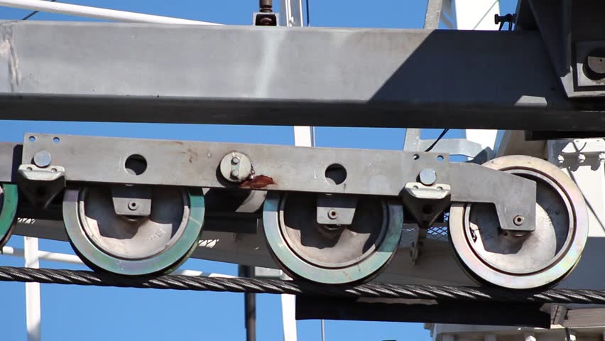 cable car gear wheels close up working with blue sky background 