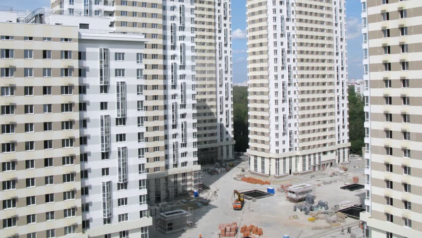 MOSCOW - AUG 6: (Timelapse View) Housing estate Ekopark Elk Island (Losiniy Ostrov) stands near green belt, builder Donstroy, on Aug 6, 2012 in Moscow, Russia