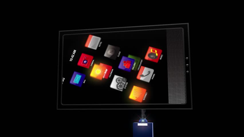 animated icons on tablet phone screen with isolated mask