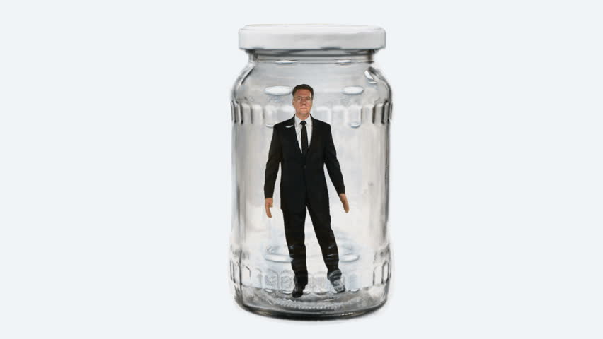 businessman inside a jar, isolated over white
