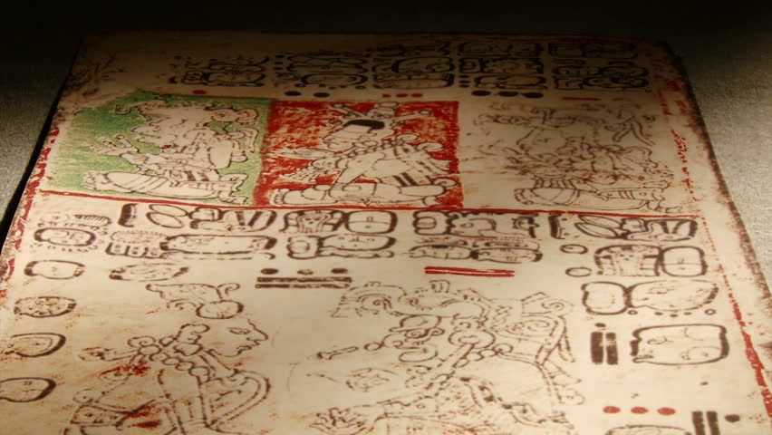 Maya codex, folding books, Mayan hieroglyphic script. 