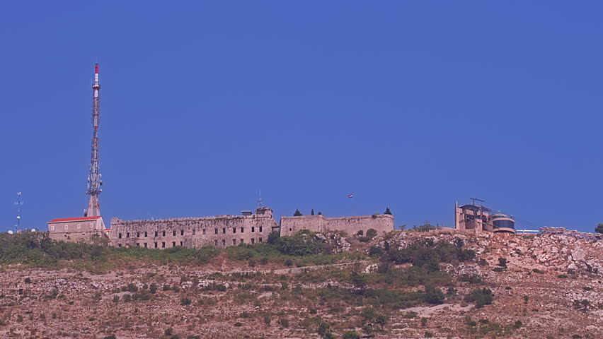 Fortress Imperial and cable car end point on the hill Srd above Dubrovnik old town, Croatia. It is the tourists main sightseeing site.