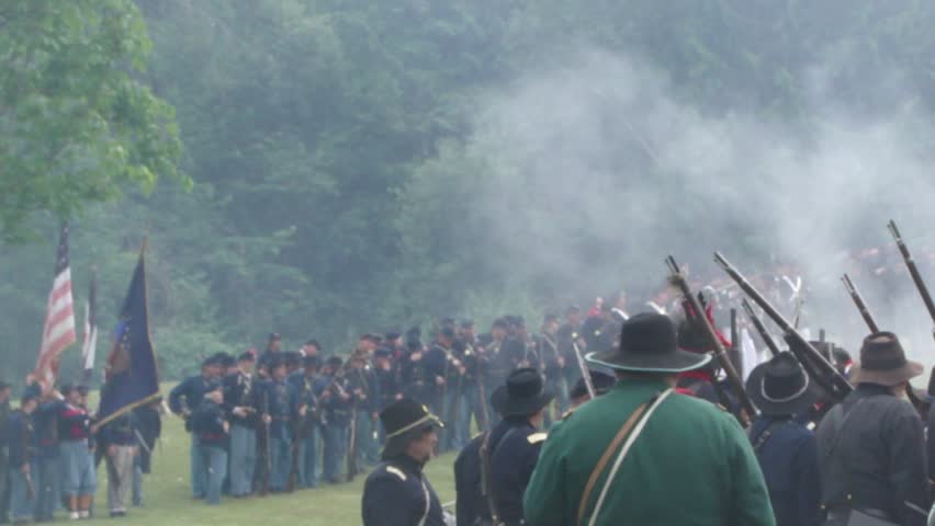 PORT GAMBLE, WA - JUN 20 - 	Cavalry waits behind Union lines as the 2 armies trade volleys		in a mock battle at Port Gamble WA on Jun 20, 2009.
