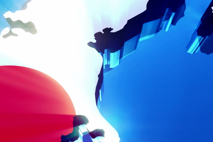 Digital footage of flag of Japan in blue light	