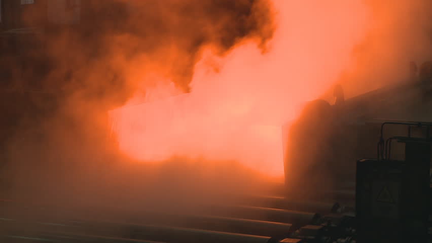 Molten hot steel pouring