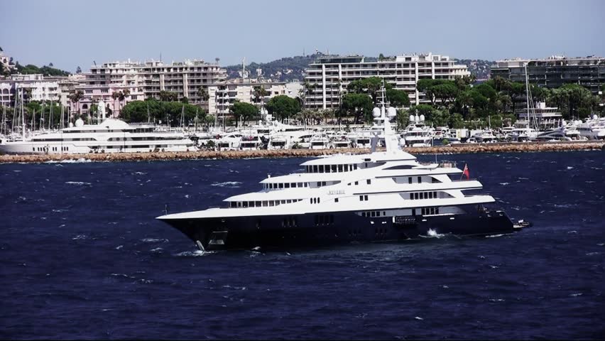 Luxury private yacht anchored in Cannes bay; France.