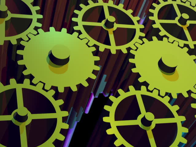 Computer-generated animation depicting turning gears (concept: industry or industrial)