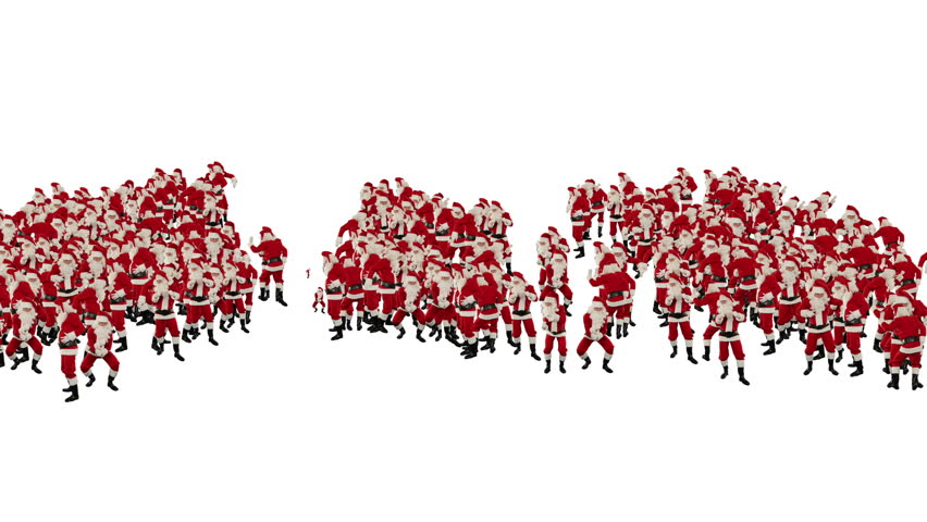 Santa Claus Crowd Dancing, Christmas Party 2013 Shape, against white