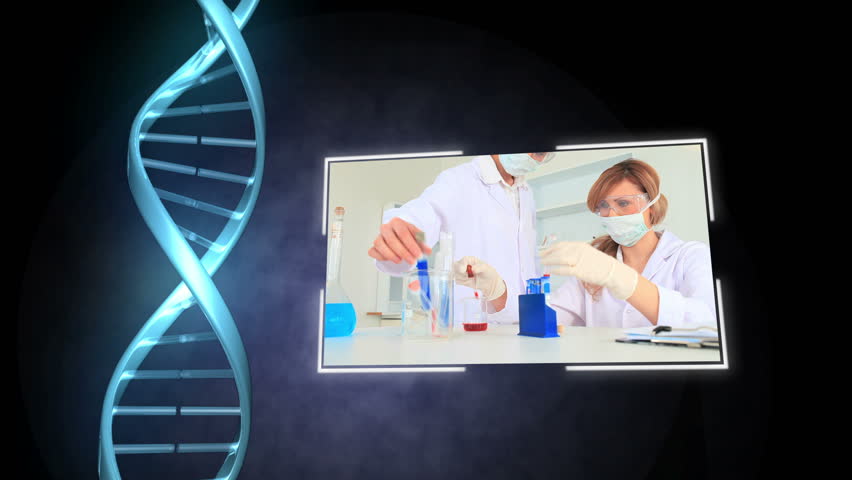 Animation of people in a lab doing chemistry
