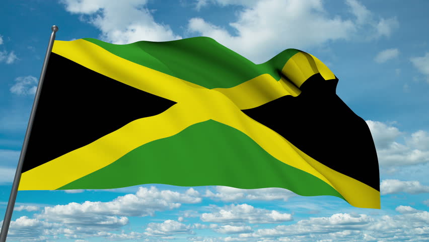 Jamaica flag waving against time-lapse clouds background