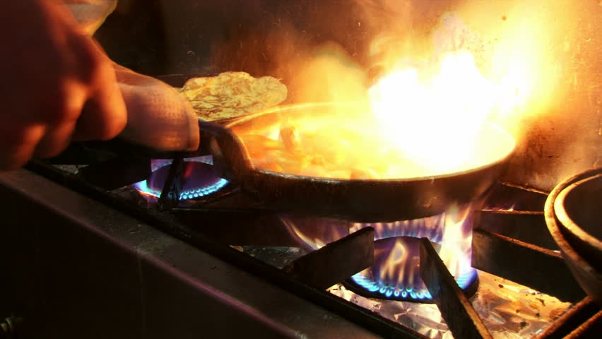 Saucepan on fire during cooking
