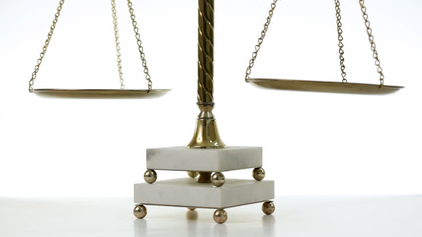 Legal scales of justice, vertical pan.