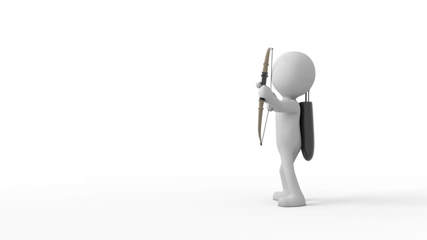 Archery, cartoon human shoots the glass