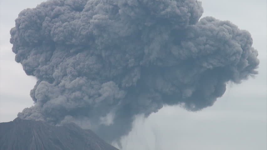 A massive eruption of the Sakurajima volcano in Southern Japan causes huge clouds of smoke and ash