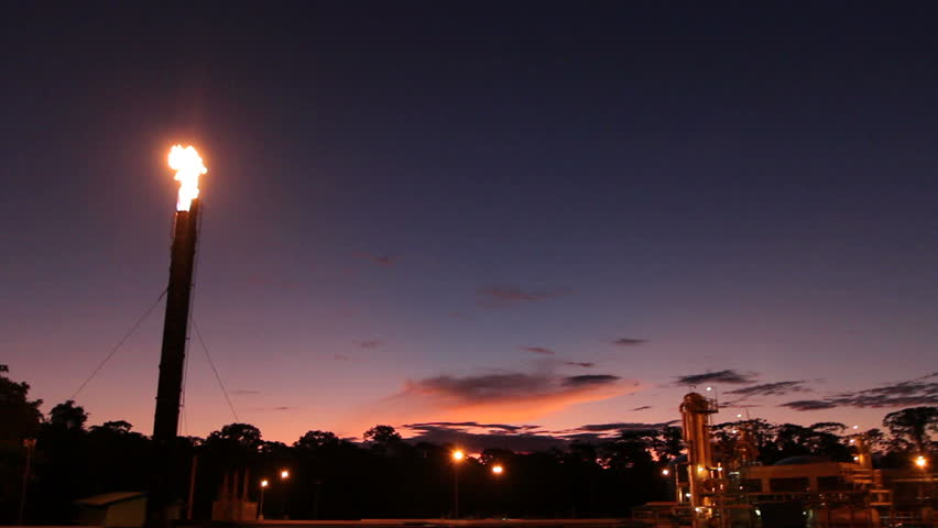 Burning gas at an oil production station in the Ecuadorian Amazon