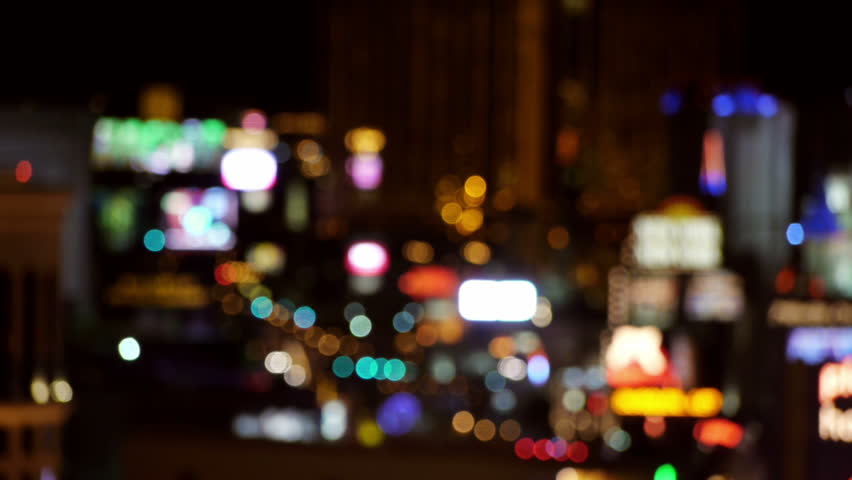 Out Of Focus Vegas Strip Casino Lights Wide View.   