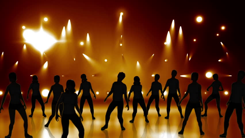 Disco Stage Dancers on the Dance Floor Colorful Vivid Lights Flashing