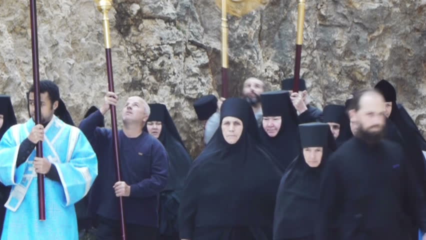 EIN KEREM, ISRAEL - NOVEMBER 4: Procession around the church in Russian Orthodox Gorney Convent, Ein Kerem district near Jerusalem on November 04, 2011, Ein Kerem, Israel.