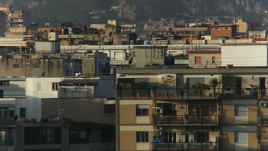 Urban scape of Palermo through the window zoom out