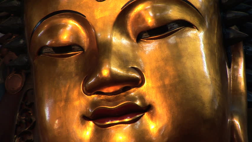 Golden Buddha, Jade Buddha Temple, Shanghai, China, coming into focus