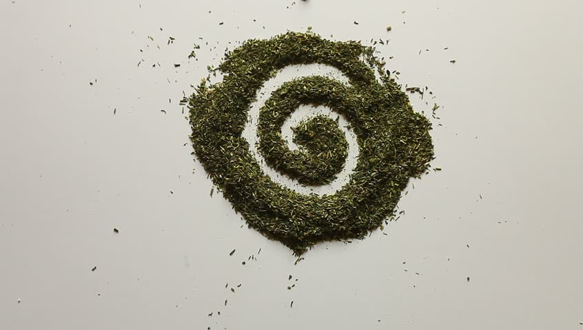 Young adult woman makes Valentines heart out of dry dill.
