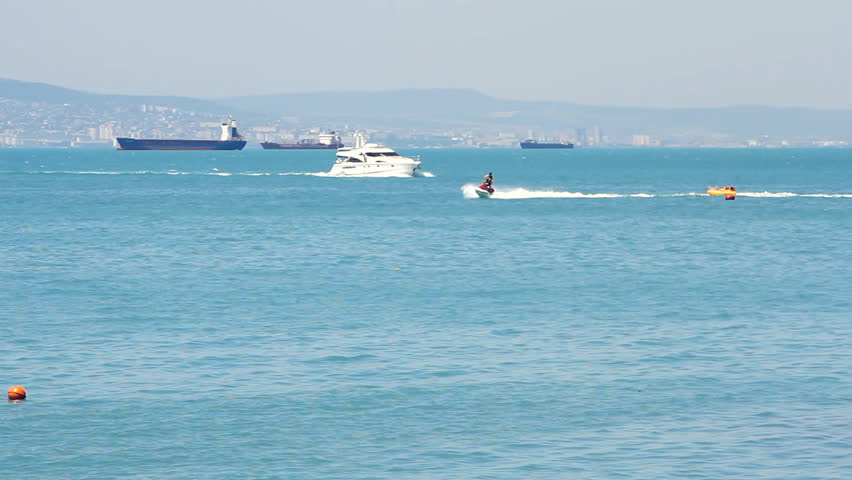 Pleasure boat floats on the sea