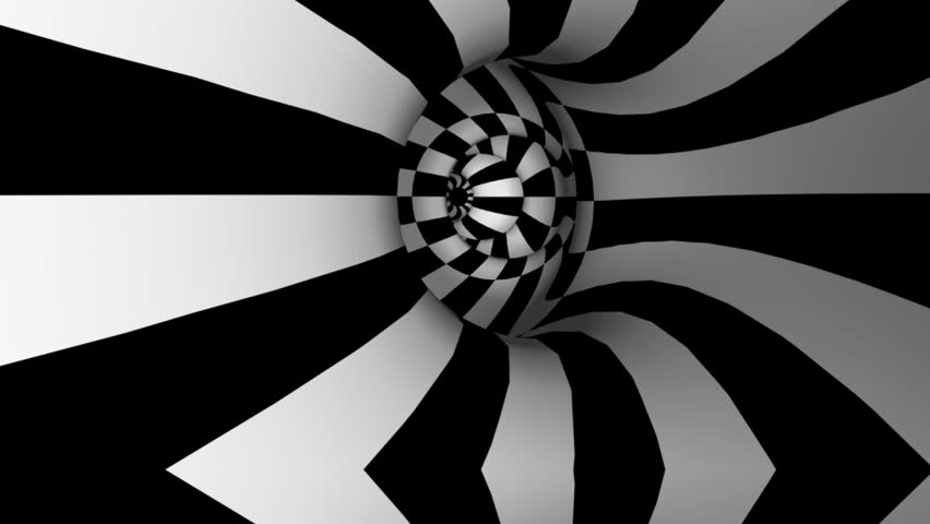Black and white line tunnel illusion zoom through
