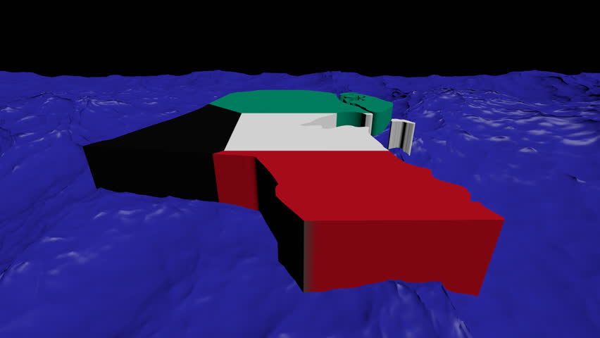 Kuwait map flag in abstract ocean animation