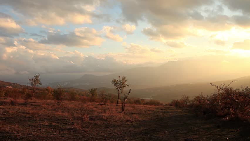 Timelapse sunset in the mountains Demerdji. Alushta, Crimea, Ukraine
