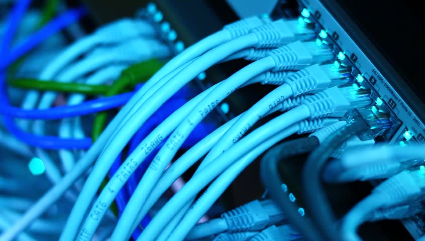 Cables and connections on network server.